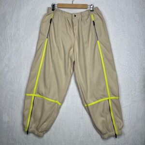 Free People FP Movement Arena Fleece Pants Sz L Ivory Neon Yellow High Rise